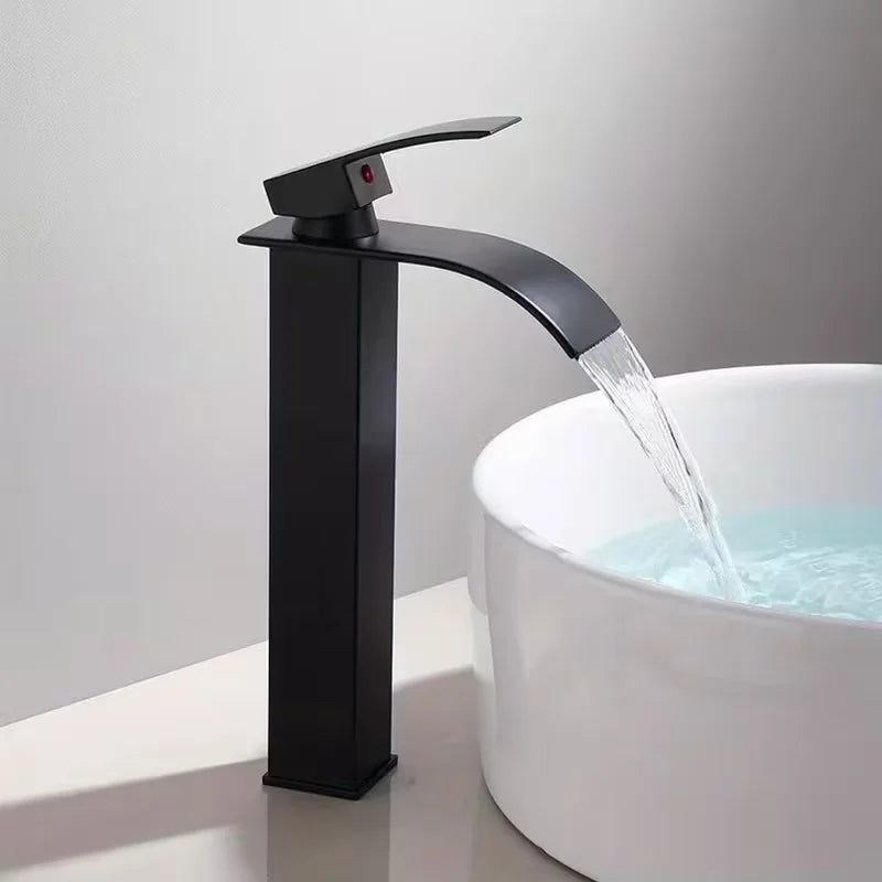 Matte Black Waterfall Vessel Sink Faucet | Single Handle