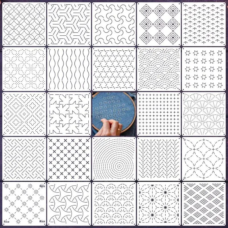Sashiko Embroidery Stencils – 8/9/24 Pcs Reusable Quilting Templates