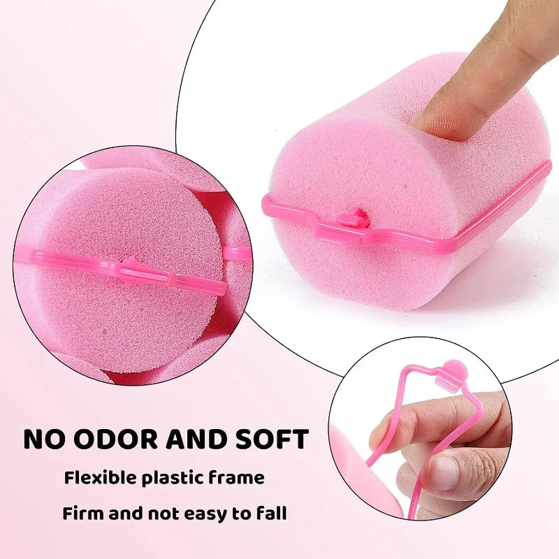 24-Piece Pink Foam Hair Rollers – Heatless DIY Curls & Waves