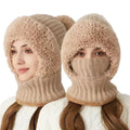 Thermal Fleece Knit Beanie Ear Covers All-in-one Windproof Hood Neck