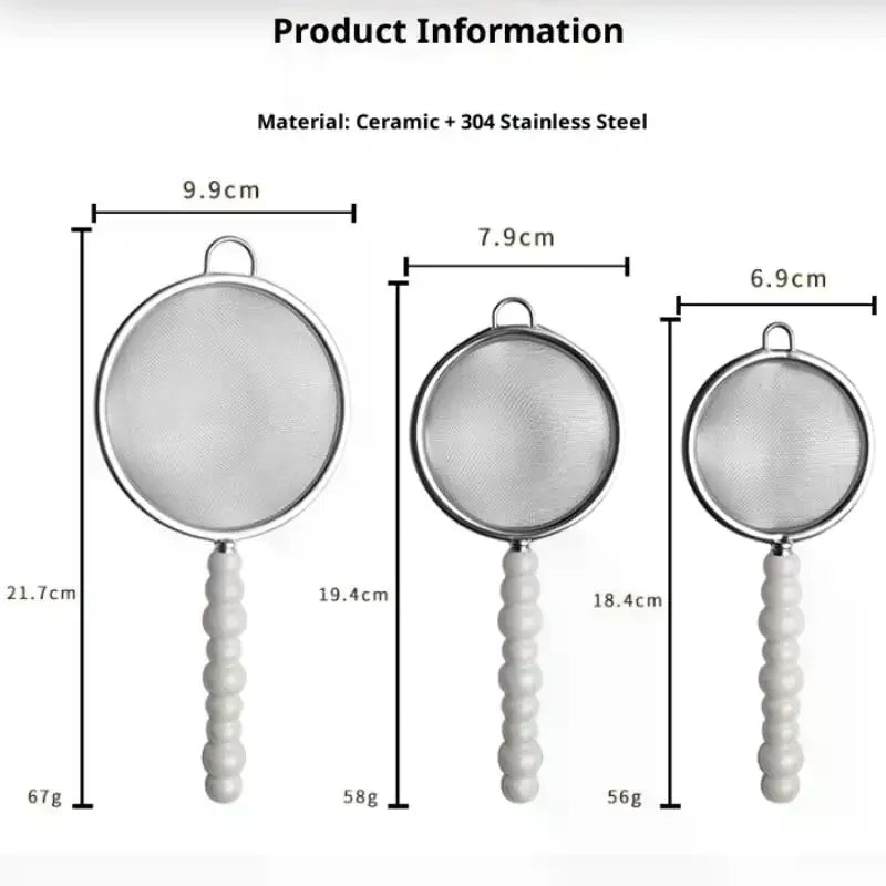 Tea Strainer with Pearl Ceramic Handle – Fine Mesh Sieve