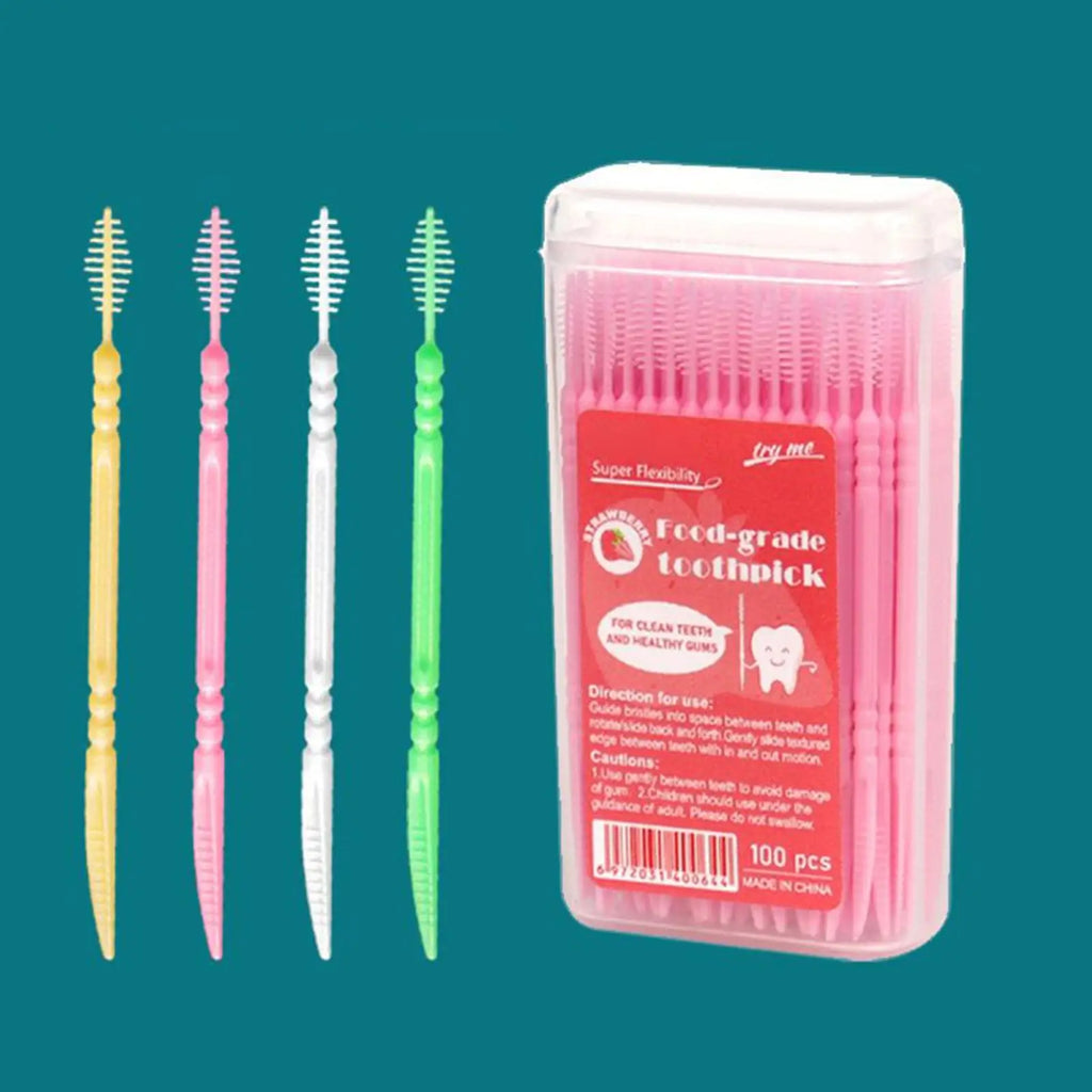 100pcs Flavored Toothpicks Dual-Tip Soft Bristle Interdental Picks