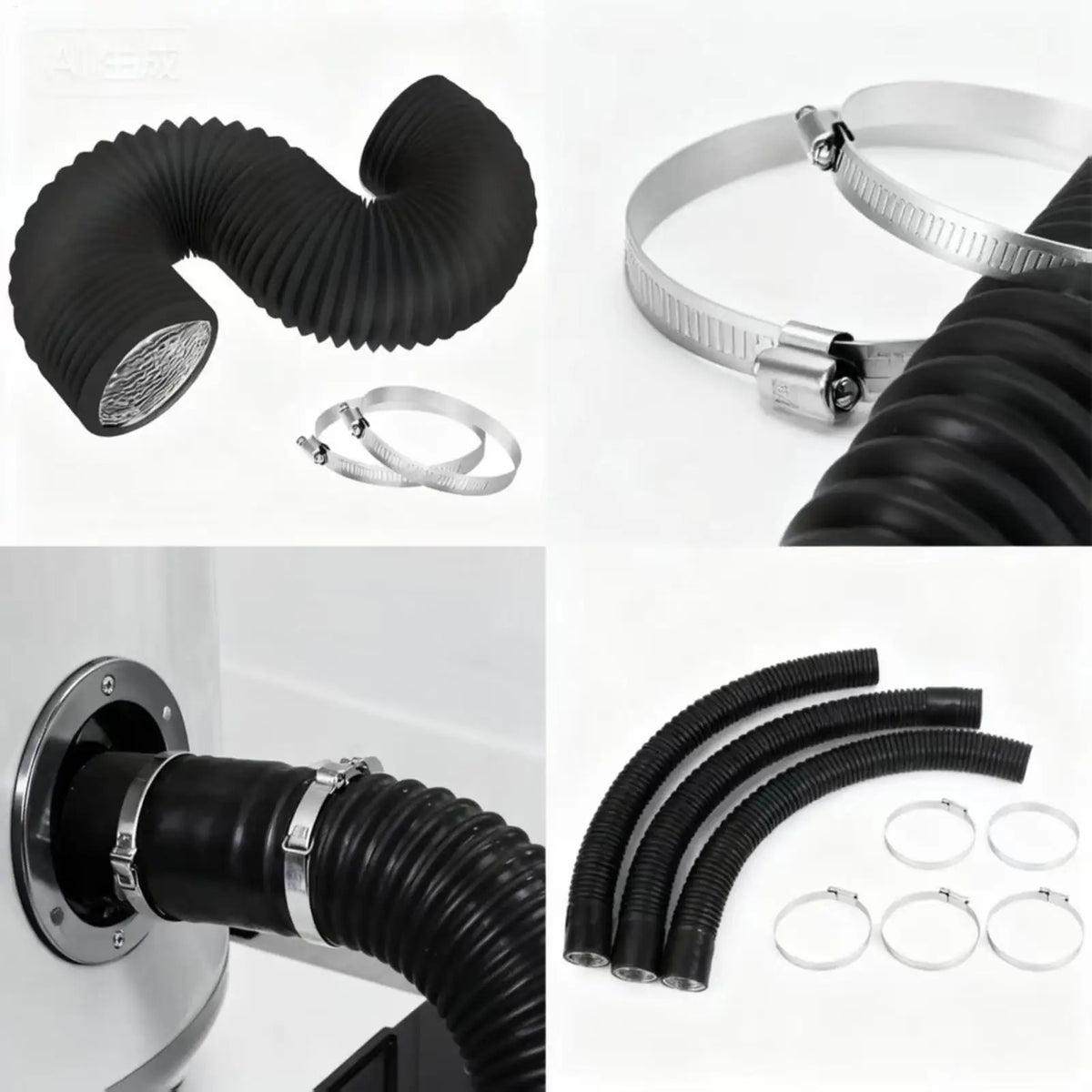 4-Inch Flexible AC Exhaust Hose with Clamps | Aluminum Foil Duct