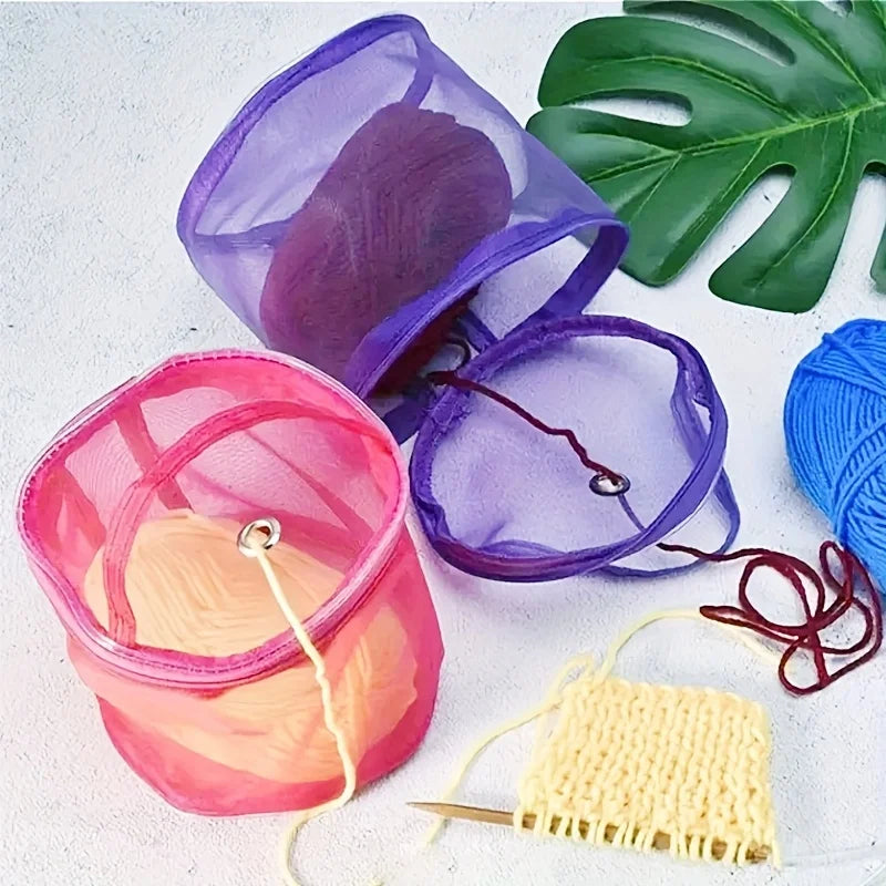 Colorful Nylon Mesh Yarn Storage Bag Zipper Durable Knitting Crochet
