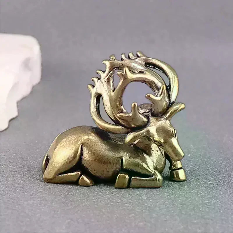 Solid Brass Elk Moose Figurine | Retro Desk Statue & Ornament