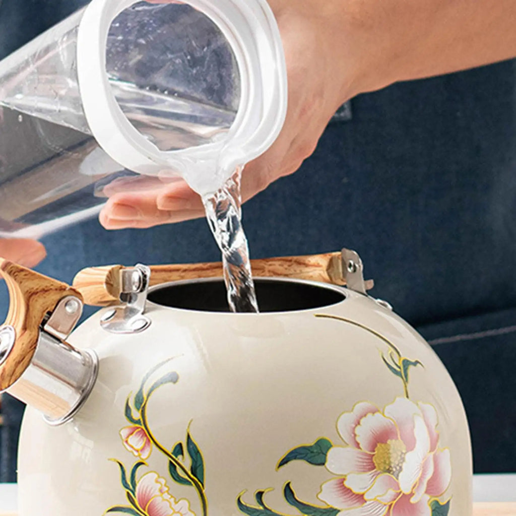 3L Vintage Floral Whistling Tea Kettle | Stove Top Stainless Steel