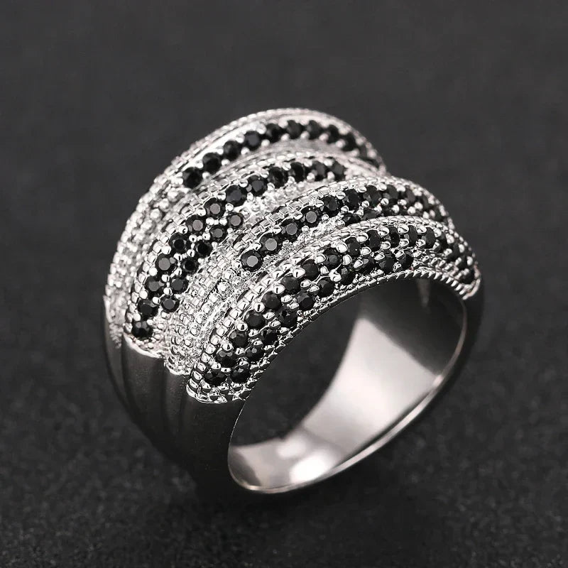 Huitan Wide Black Stone Statement Ring – Bold Fashion Jewelry