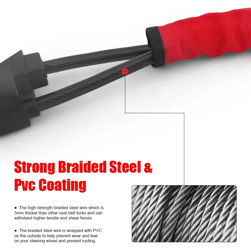 Car Steering Wheel Lock Seat Belt Socket Steel Rope Truck SUV Van RV