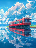 Japanese Anime Landscape Canvas Print | Tram Train Ocean Wall Art