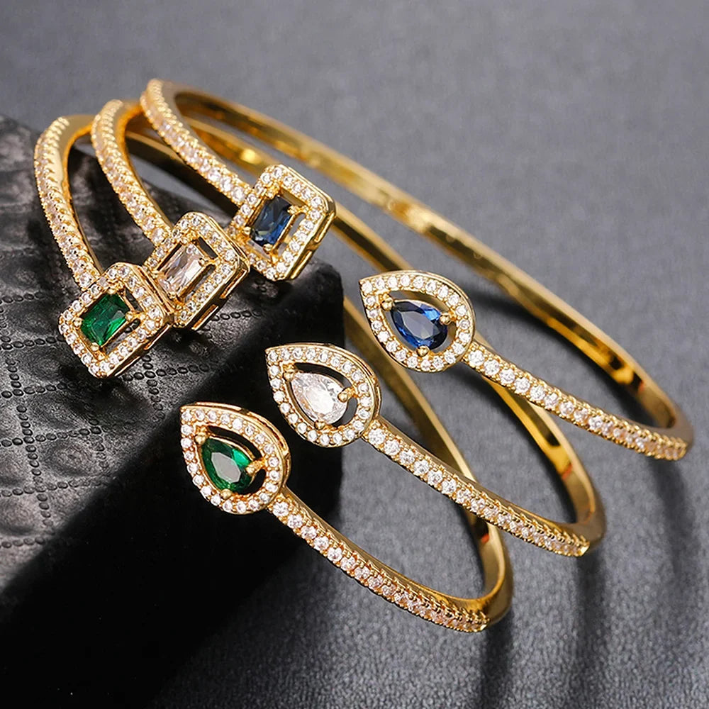 Huitan Cubic Zirconia Cuff Bracelet Bangle for Women
