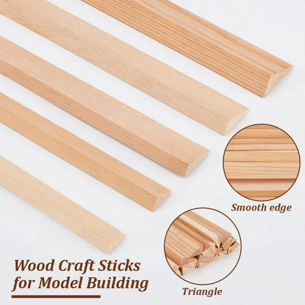 34 Pcs Unfinished Triangle Wood Dowel Rods – 5 Sizes, 7.9 In