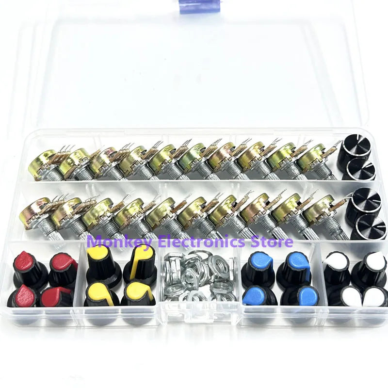 40PCS WH148 Rotary Potentiometer Kit B5K-B100K + 20 Knobs