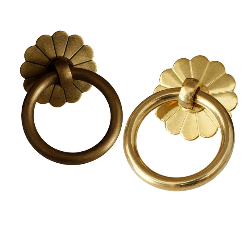 Antique Brass Ring Pull Knob | Vintage Cabinet Drawer Handle