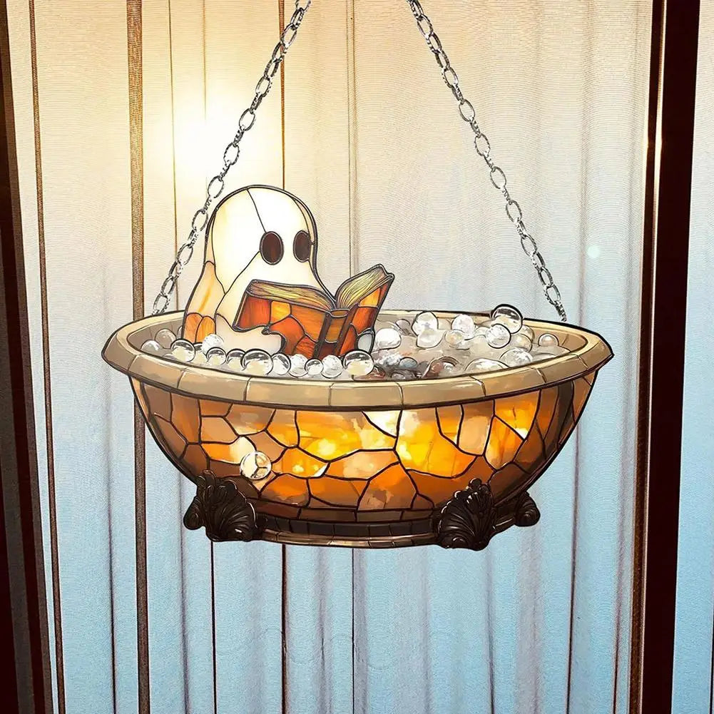 Ghost Reading Book Suncatcher – Acrylic Window Ornament