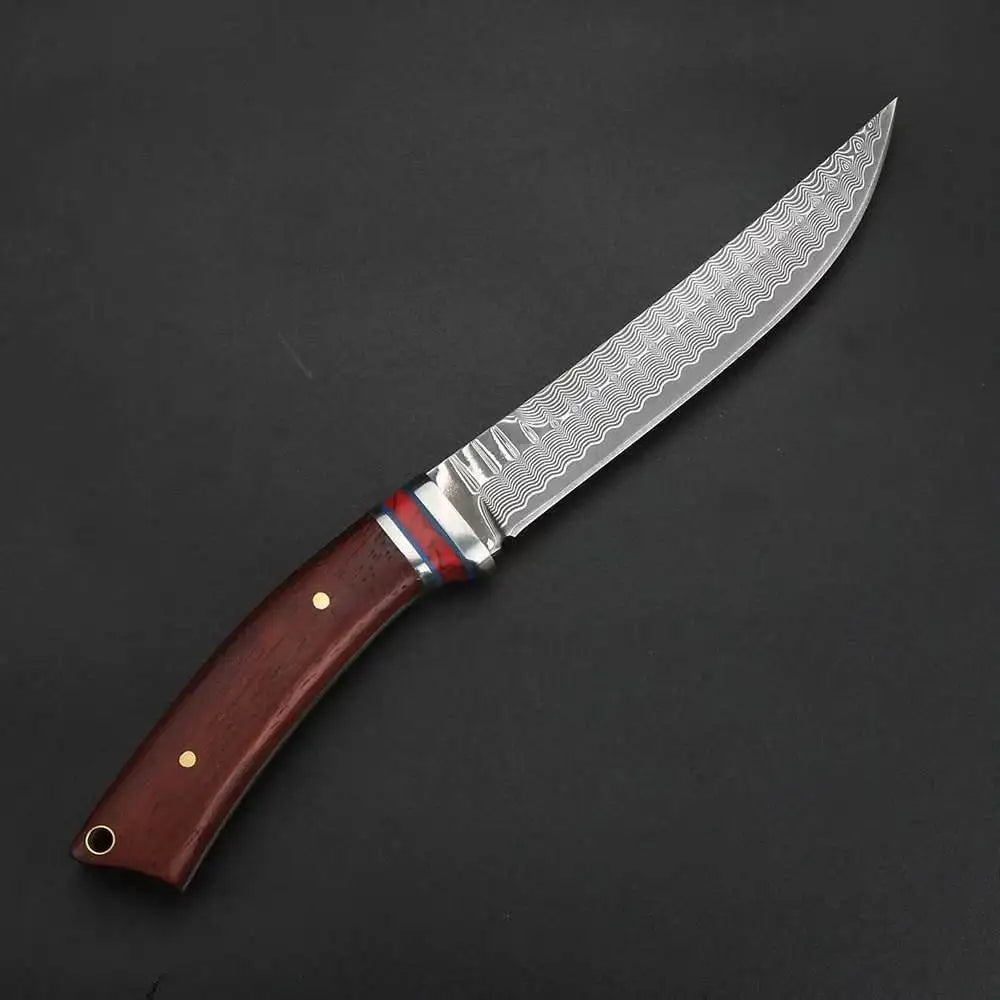 Damascus Steel Chef Knife – Fixed Blade Kitchen & BBQ Knife