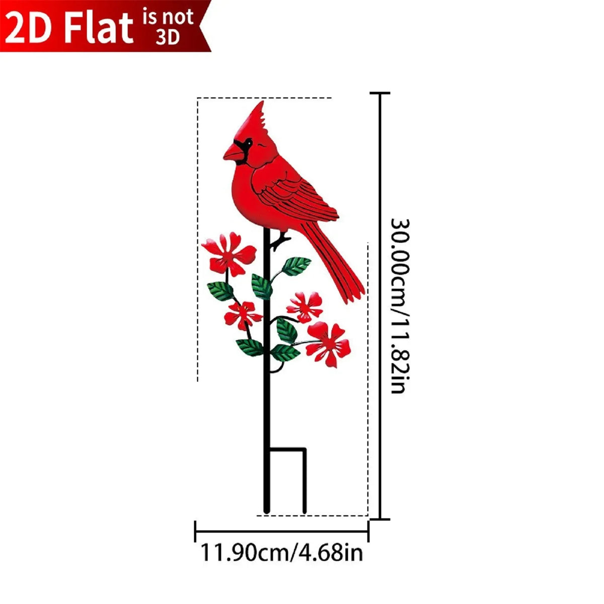 Red Bird Metal Garden Stake – 2D Flat Iron Art Yard Ornament
