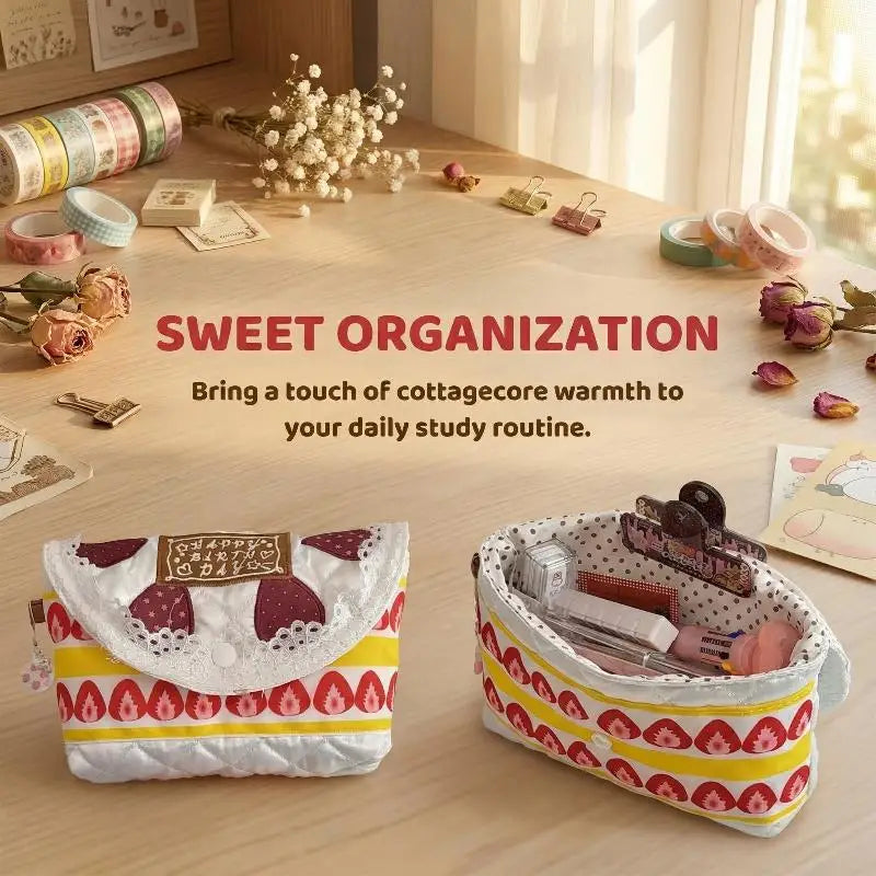 Strawberry Cake Pouch – Kawaii Zipper Organizer Bag