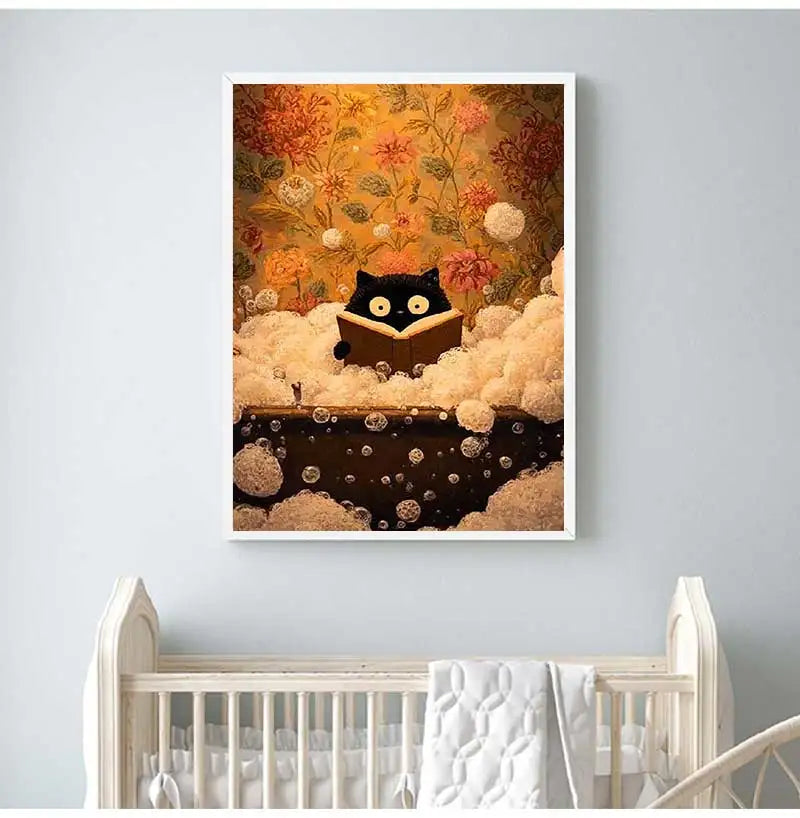 Halloween Ghost Black Cat Bathtub Canvas Wall Art Print