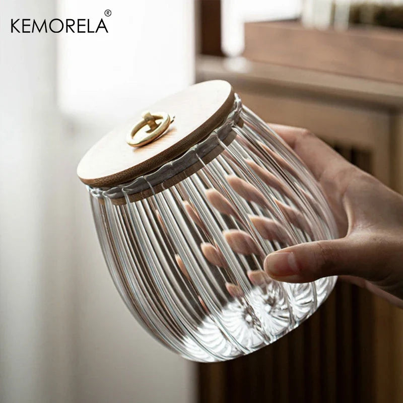 Glass Airtight Canister Jar with Wood Lid | Tea Coffee Grains