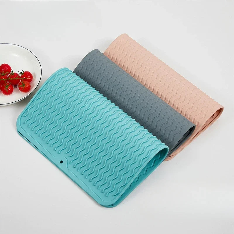 Silicone Dish Cup Drying Mat Anti-slip Sink Countertop Drain Pad