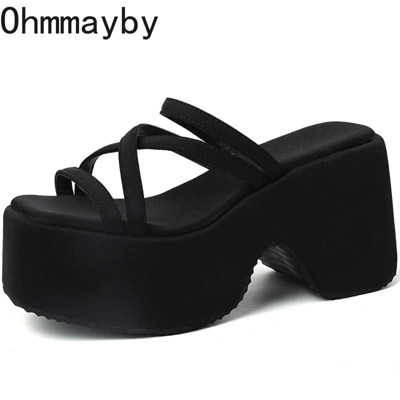 Women's Platform Wedge Slide Slippers – Open Toe Summer Shoes