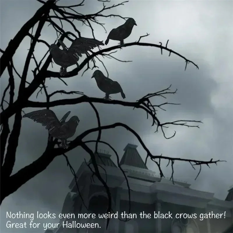Realistic Black Crow Decoy | Feathered Bird Repellent & Decor