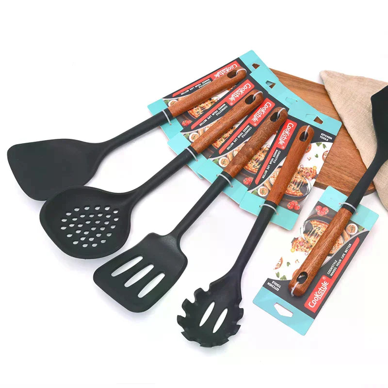 7-Piece Wooden Silicone Nonstick Kitchen Utensil Spatula Set