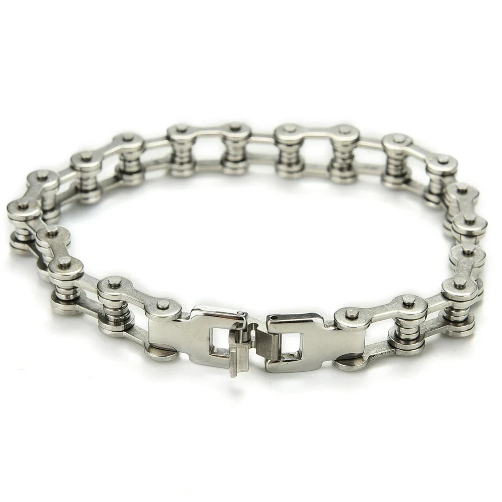 Punk Stainless Steel Motorcycle Chain Bracelet 8.5" Silver