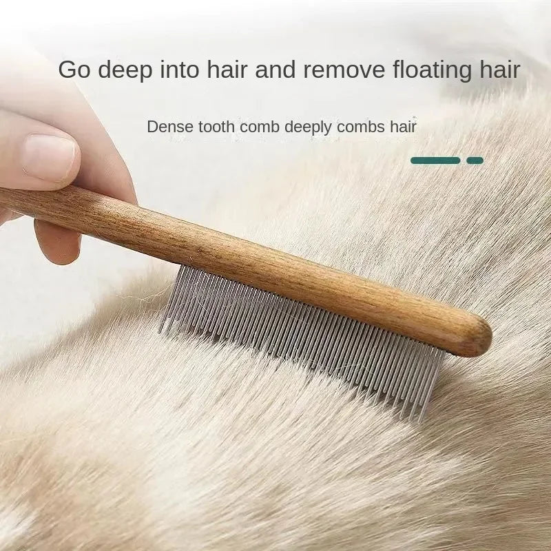 Fine Tooth Cat Comb – Wood & Stainless Steel Pet Grooming Tool