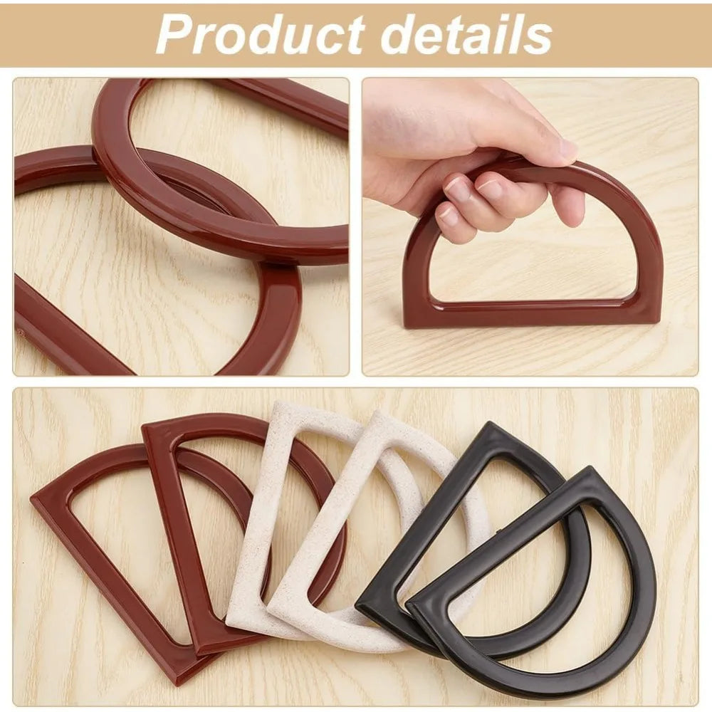 6-Pack D-Shape Purse Handles – 3 Colors DIY Bag Making Supplies