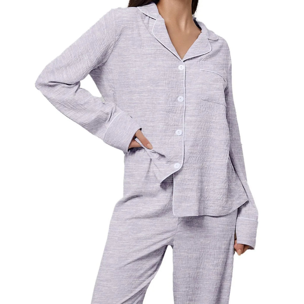 Women's Lapel Pajama Set – 2-Piece Long Sleeve Loungewear