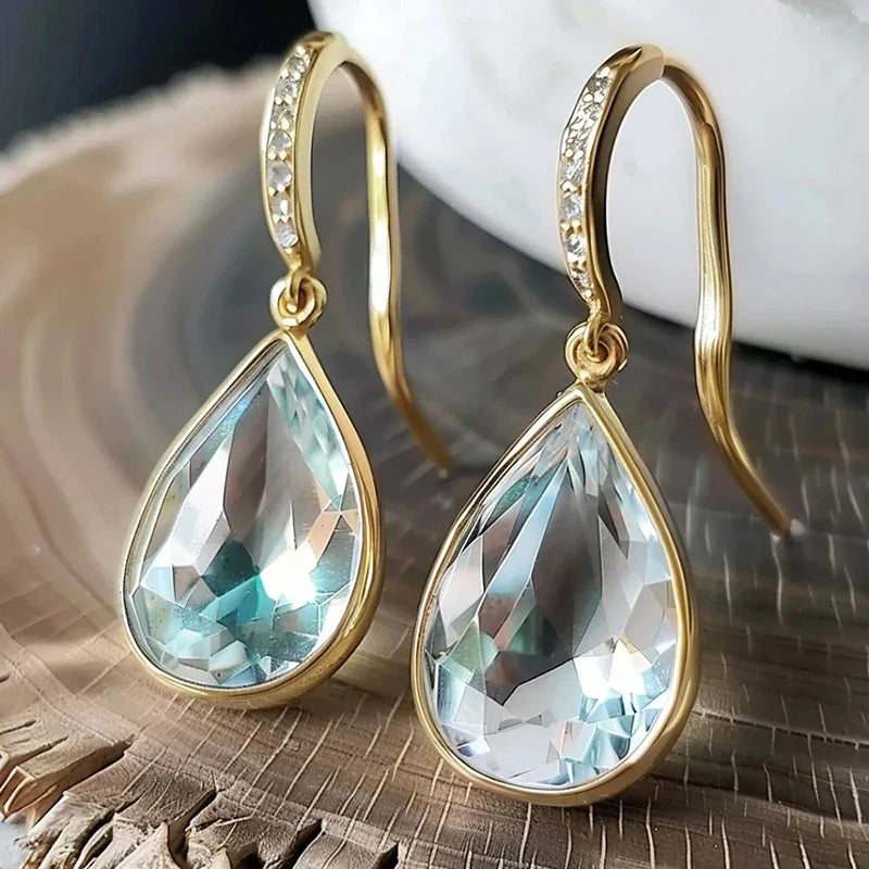 Huitan Blue CZ Water Drop Earrings – Elegant Fashion Jewelry