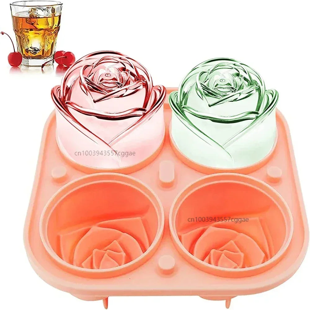 3D Large Ice Cube Trays Rose Molds 4 Giant Cute Flower Shape Silicone