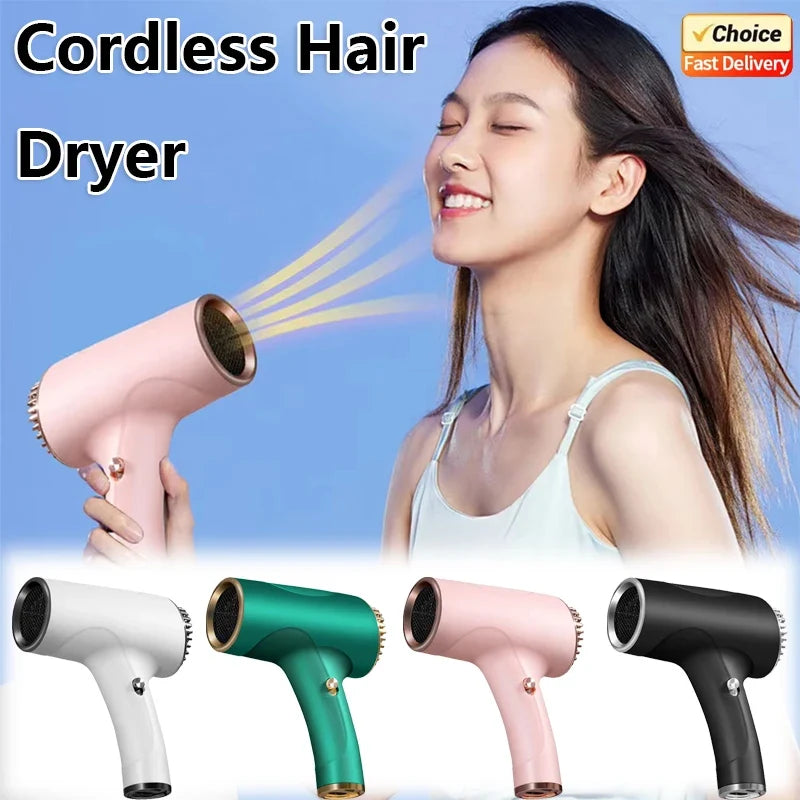 Cordless Ionic Hair Dryer USB Rechargeable 2600mAh Travel Blow Dryer