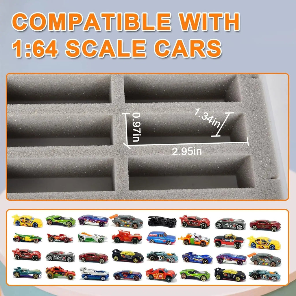 1/64 Diecast Car Display Case | 32 Foam Slots, Wall-Mount