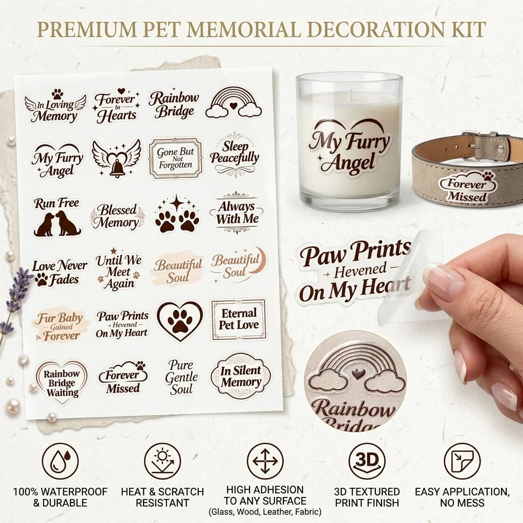 Pet Memorial UV Stickers | Paw Print Waterproof Decals for Urns