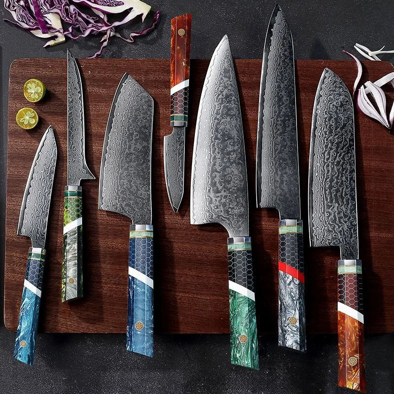 67-Layer Damascus Steel Chef Knife with Solid Wood Handle