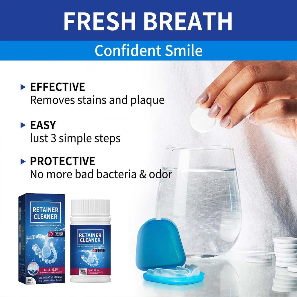 Denture Cleaning Tablets 100 Pack – Retainer & False Tooth Cleanser