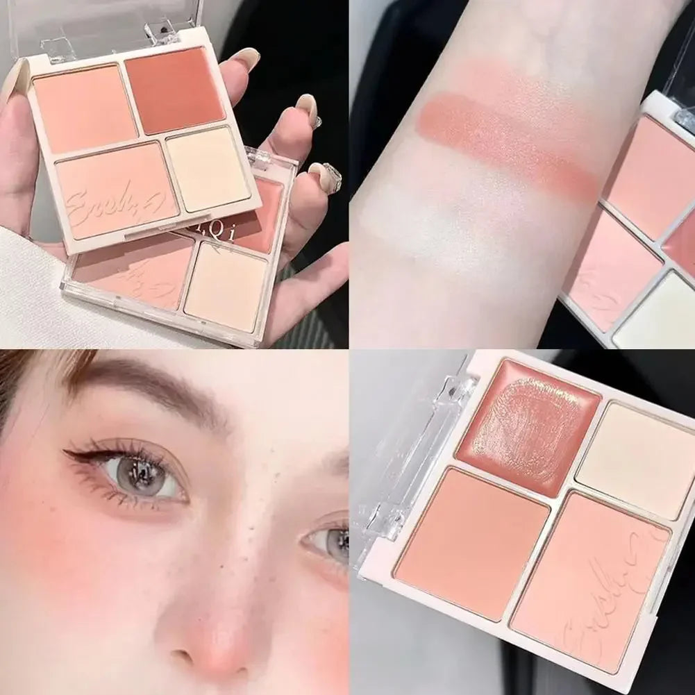 4-Color Matte Blush Palette – Pigmented Shimmer Cheek Makeup