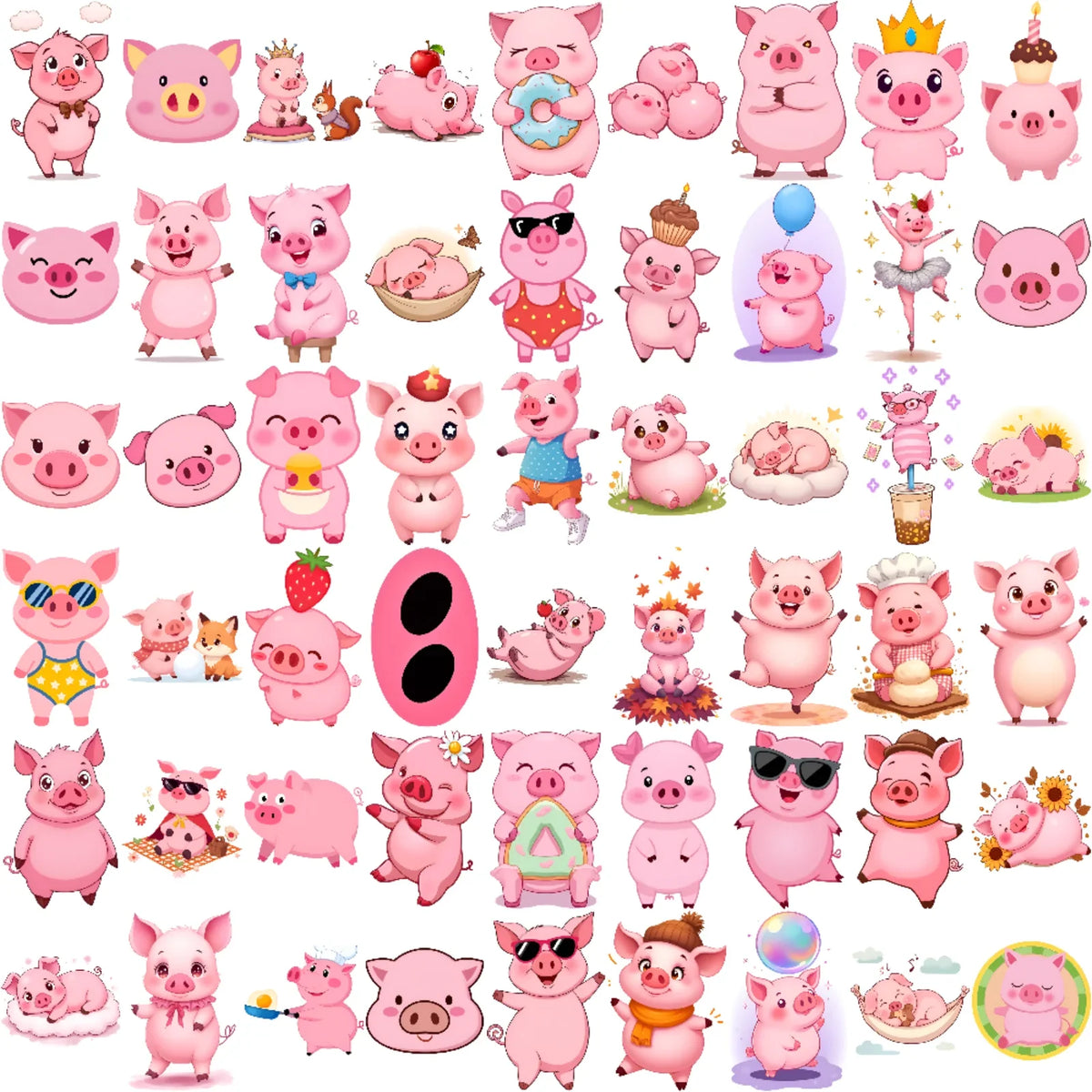 54pcs Cute Pig Temporary Tattoo Stickers – Waterproof 3D