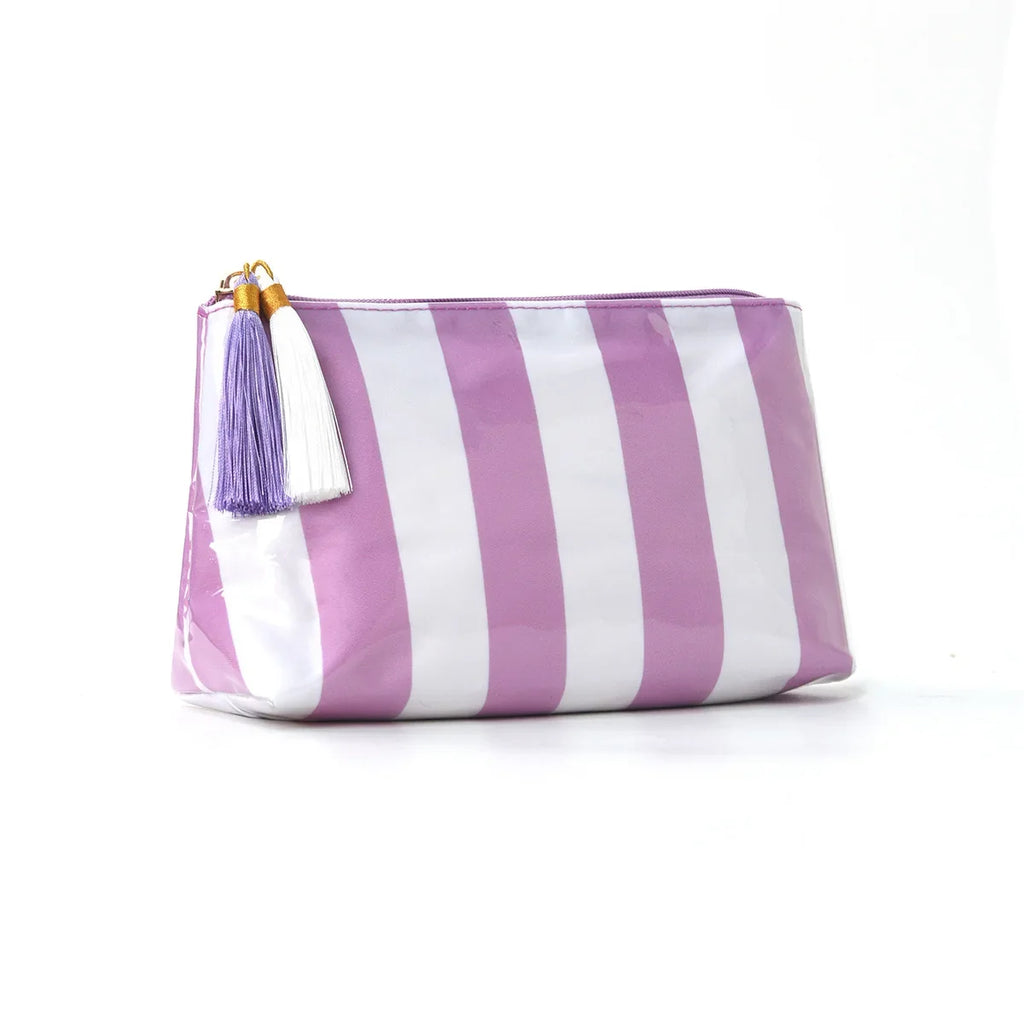 2026 PVC Striped Cosmetic Bag Makeup Fringe Zipper Waterproof Travel