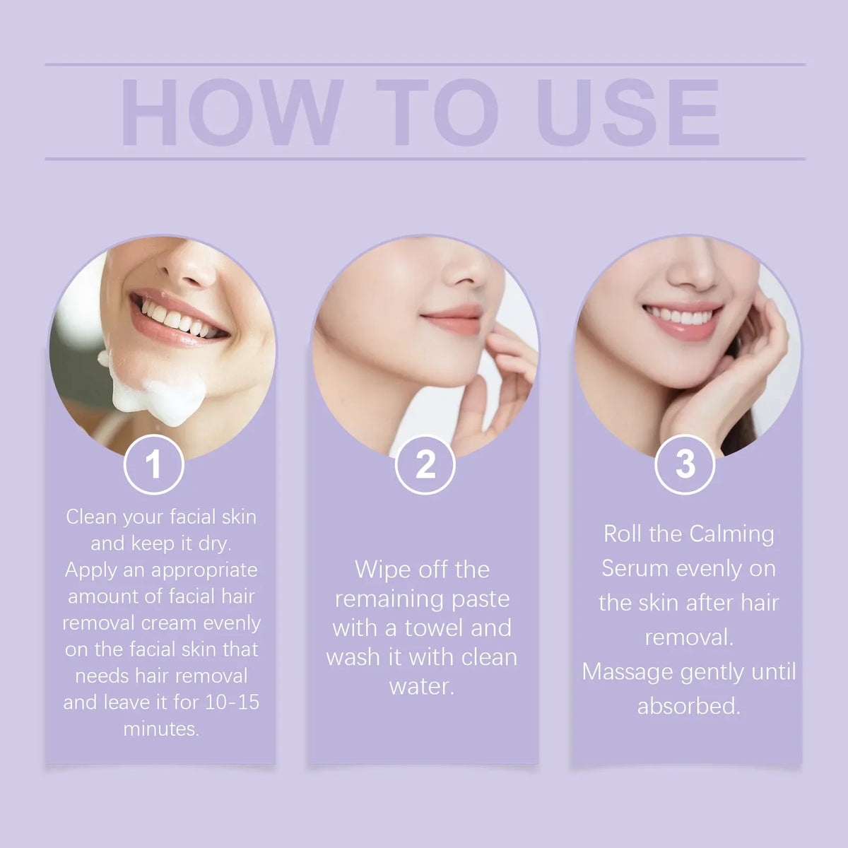 Painless Facial Hair Removal Cream & Calming Serum Kit
