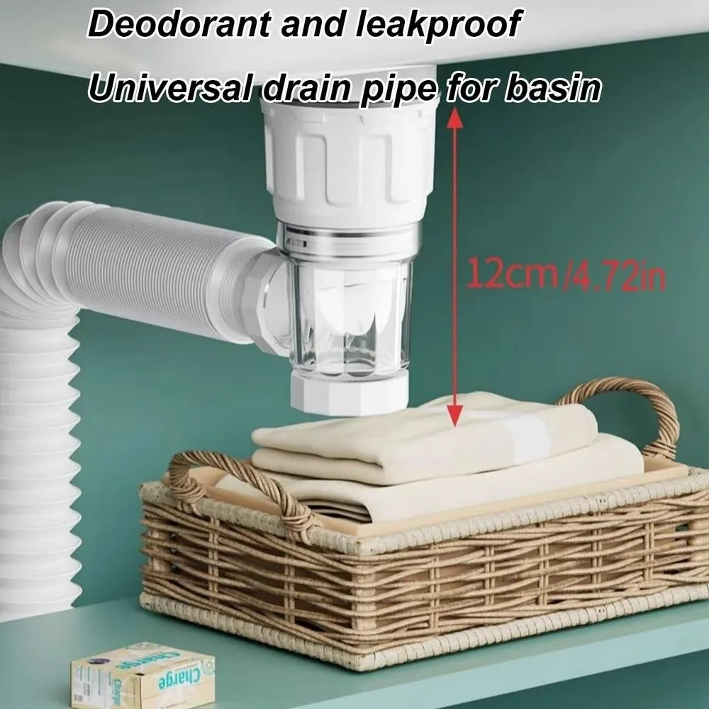 Retractable Flip Drain Pipe Stainless Steel Mesh Adjustable Length
