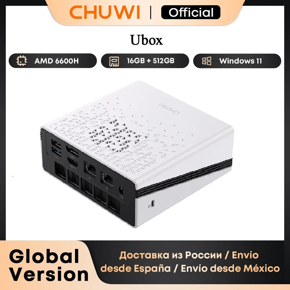 CHUWI UBox Mini PC AMD Ryzen 6600H 16GB 512GB Win 11 Wi-Fi 6