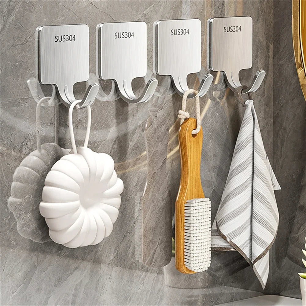 No Drill Towel Hooks Stainless Steel Wall Coat Hangers Keys Clothes