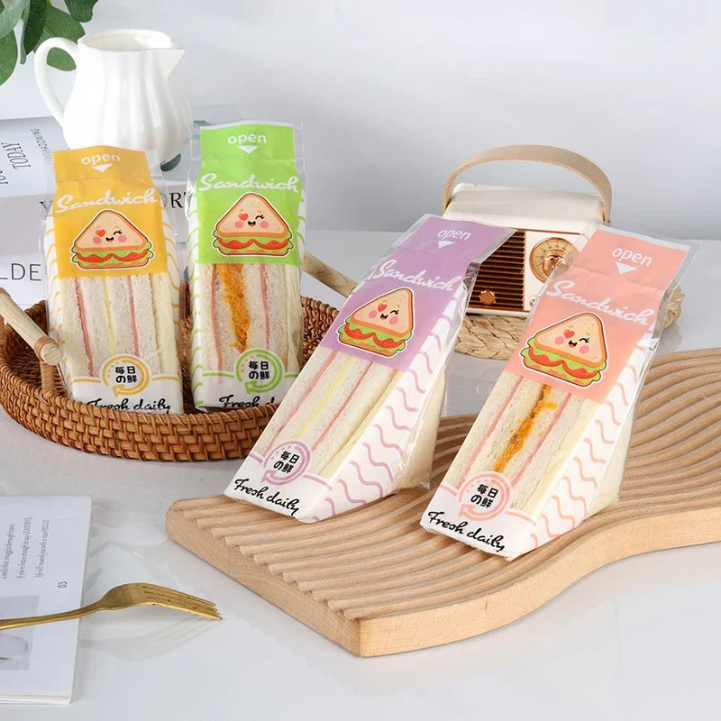 100 Pcs Disposable Triangle Sandwich Bags – Clear Food Wrap