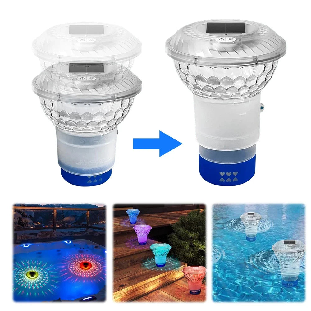 Solar Powered Adjustable Pool Chlorine Dispenser Colorful Lights