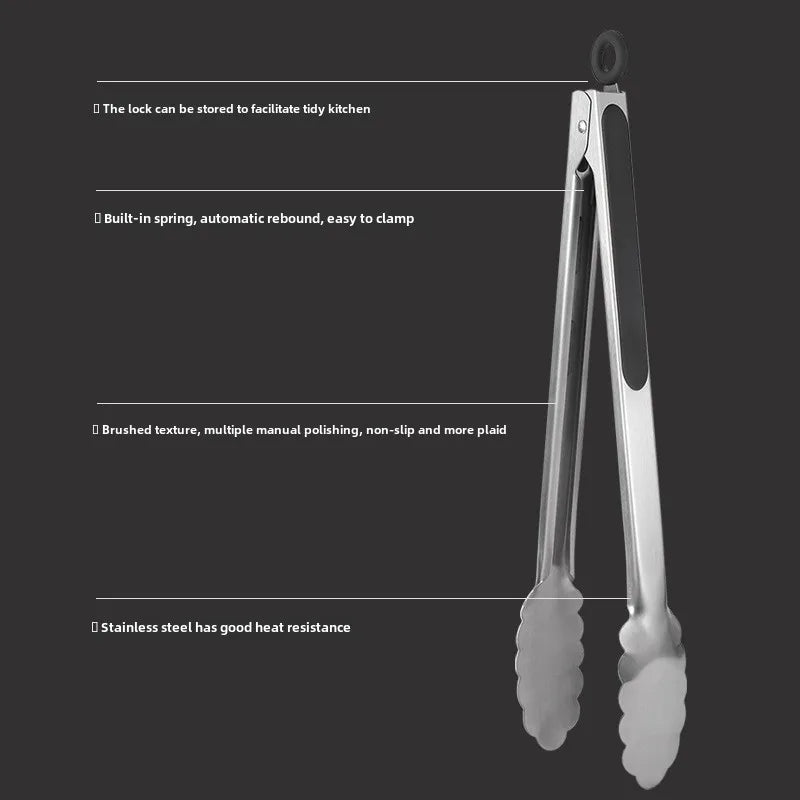 Stainless Steel BBQ Tongs – Anti-Scald Food Gripper 9 Inch