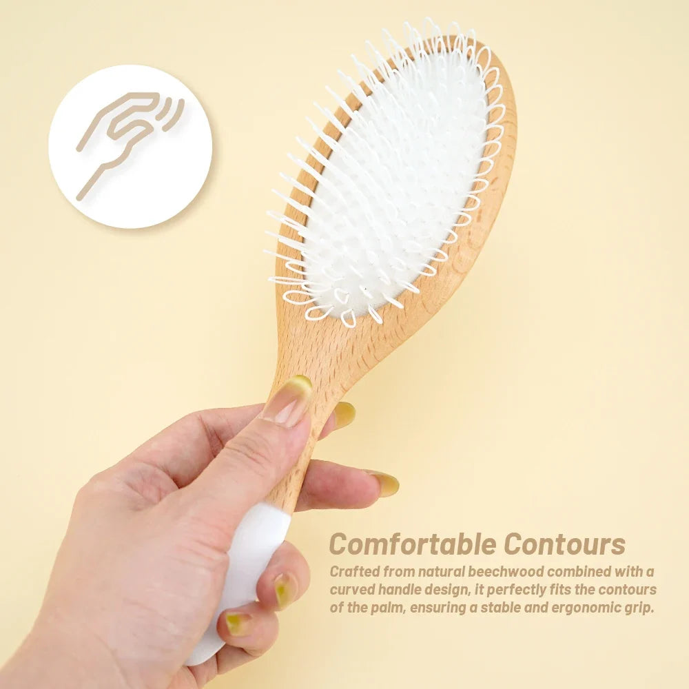 Natural Wood Air Cushion Hair Brush – Gentle Bristles