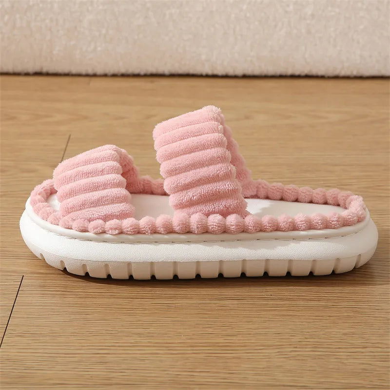 Women's Corduroy Plush Platform Slippers | Warm Furry Indoor Slides